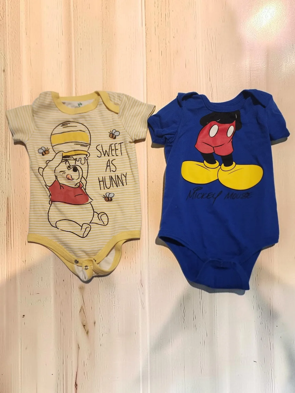 Disney Blue Mickey Mouse & Yellow Winnie the Pooh Twin Bodysuit Set